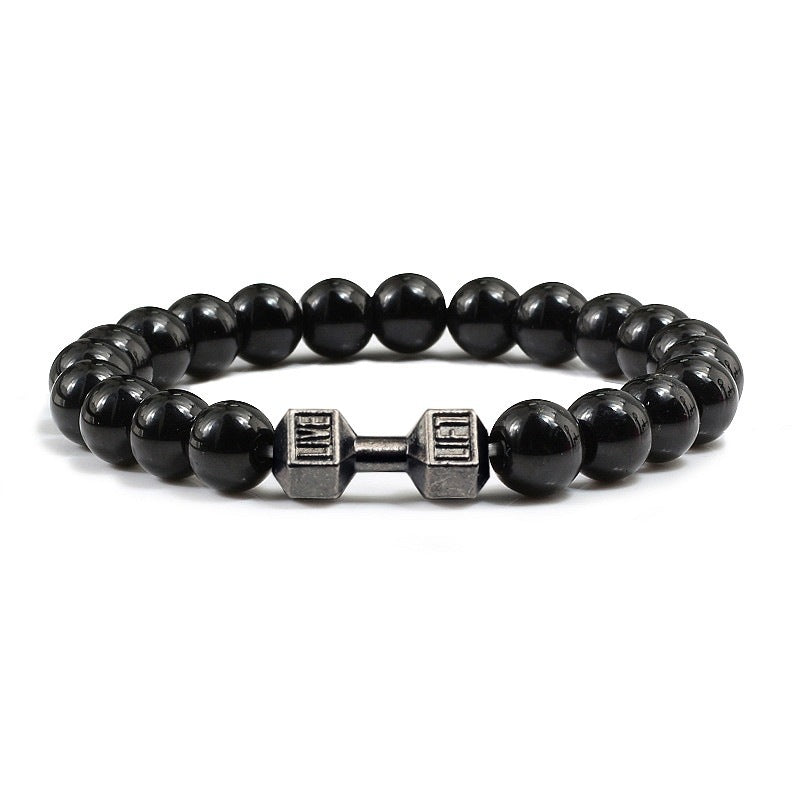 Turquoise Energy Healing Bracelet - Gun Black Barbell Bead Bracelet for Men & Women | Natural Stone Jewelry
