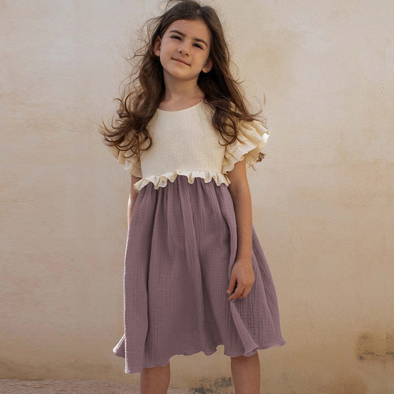 New Summer Girls Patchwork Ruffled Short Sleeve Dress