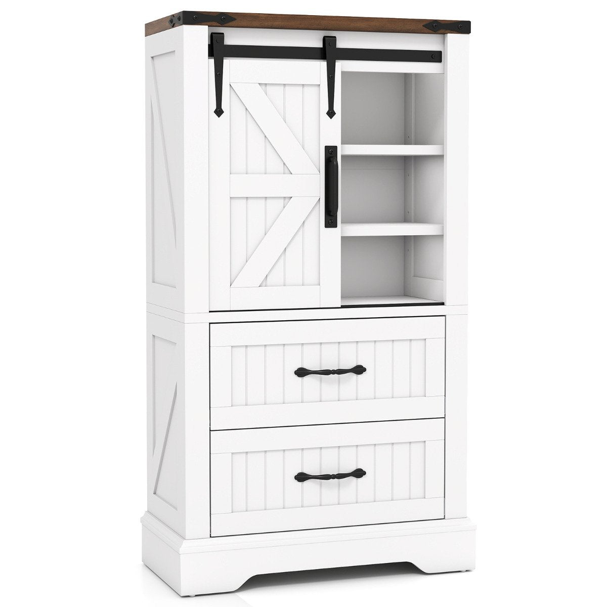 Farmhouse Bathroom Floor Cabinet with Sliding Barn Door-White