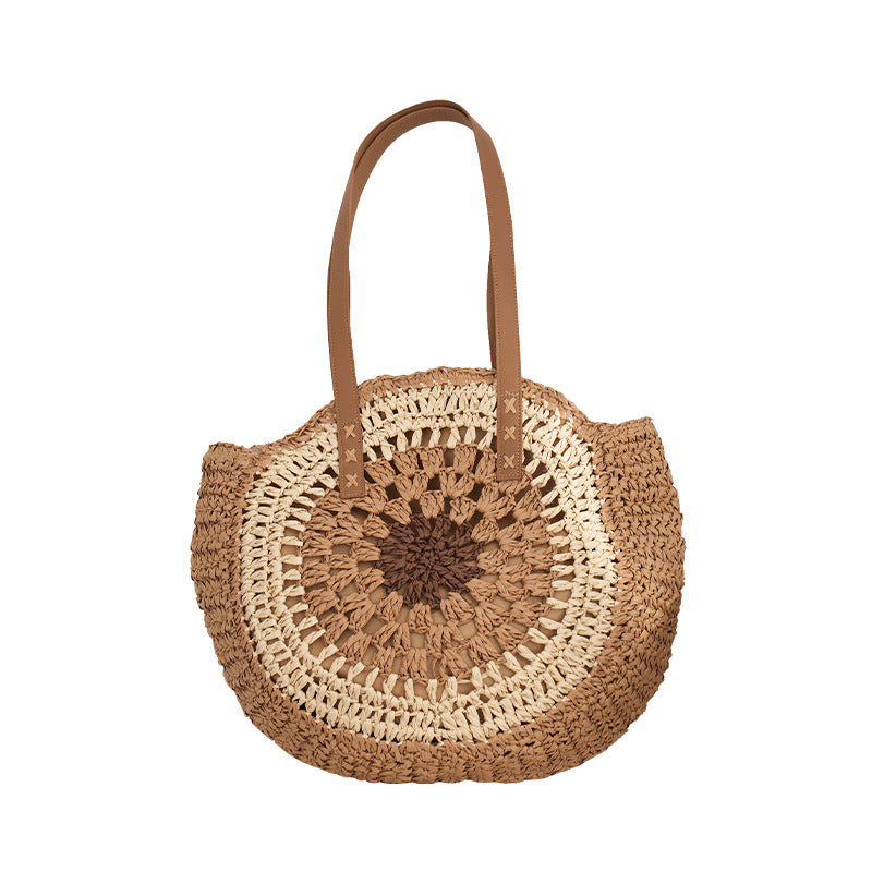 Women's Fashion Simple Multicolor Round Handmade Shoulder Straw Bag