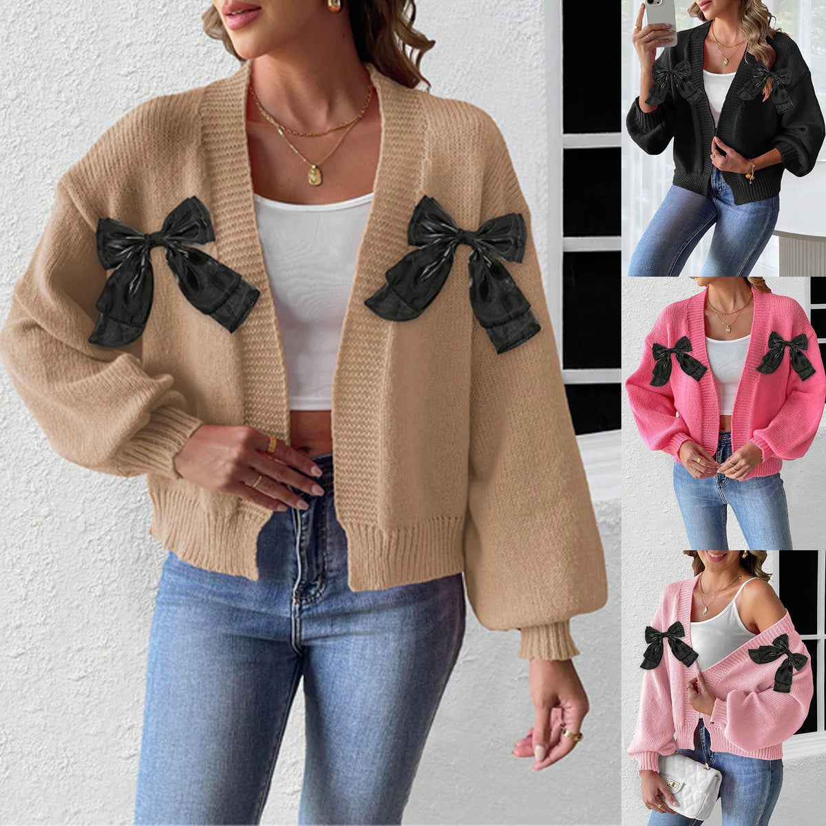 Women's Ribbon Bow Stitching Personality Sweater Coat