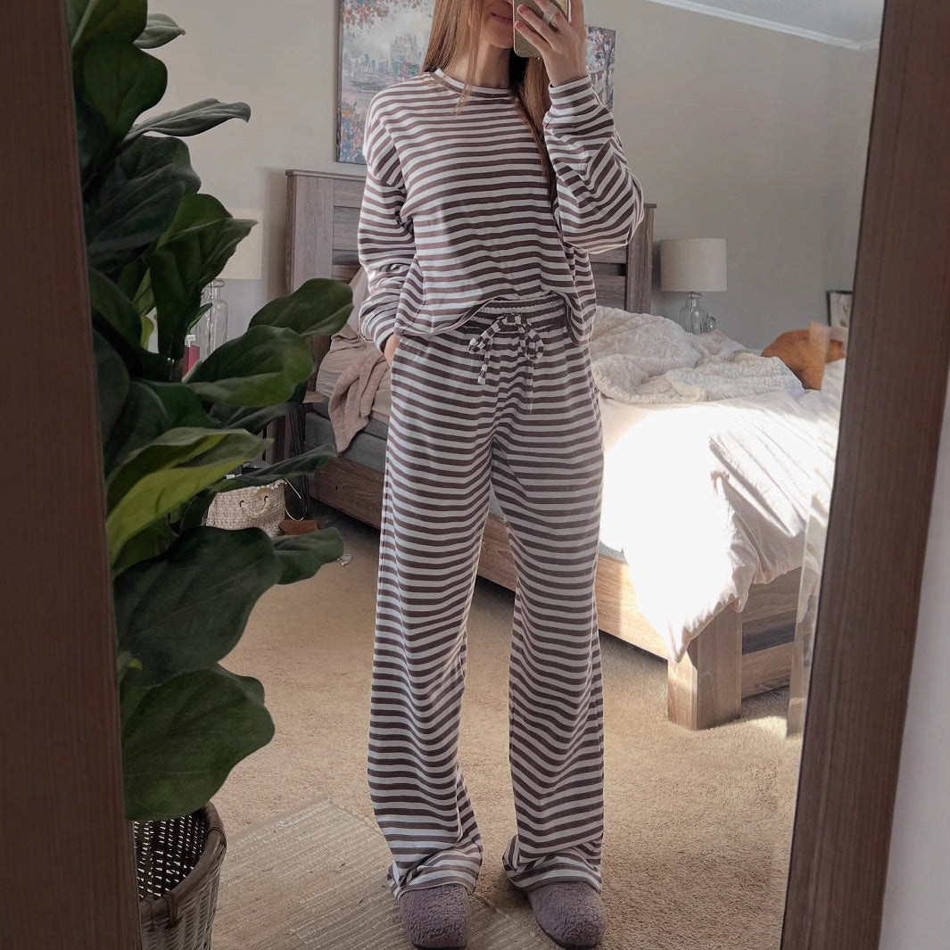 Loose-fitting Striped Long Sleeves Trousers Homewear