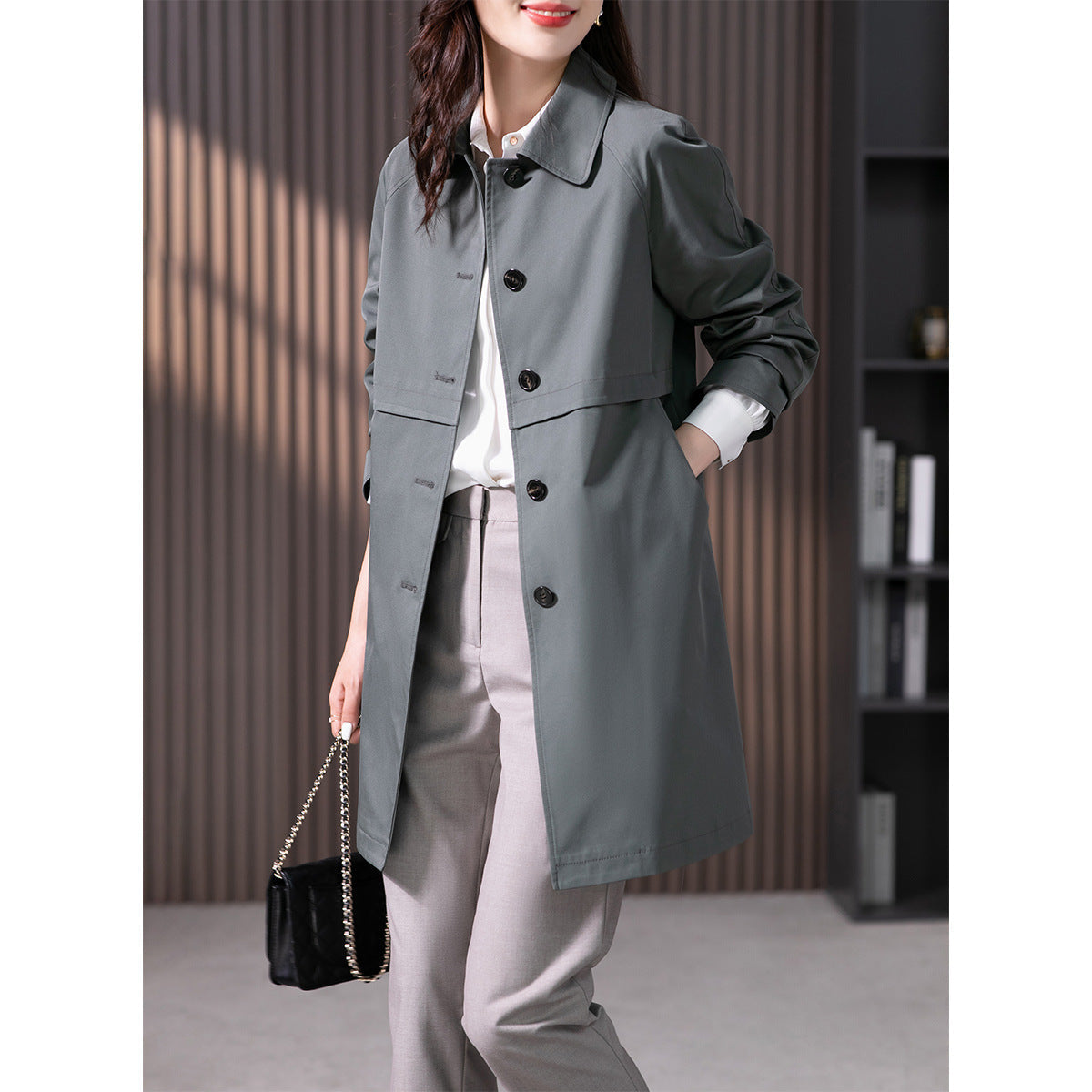 Women's Trench Coat Mid-length Fashionable Elegant Top Coat Overcoat