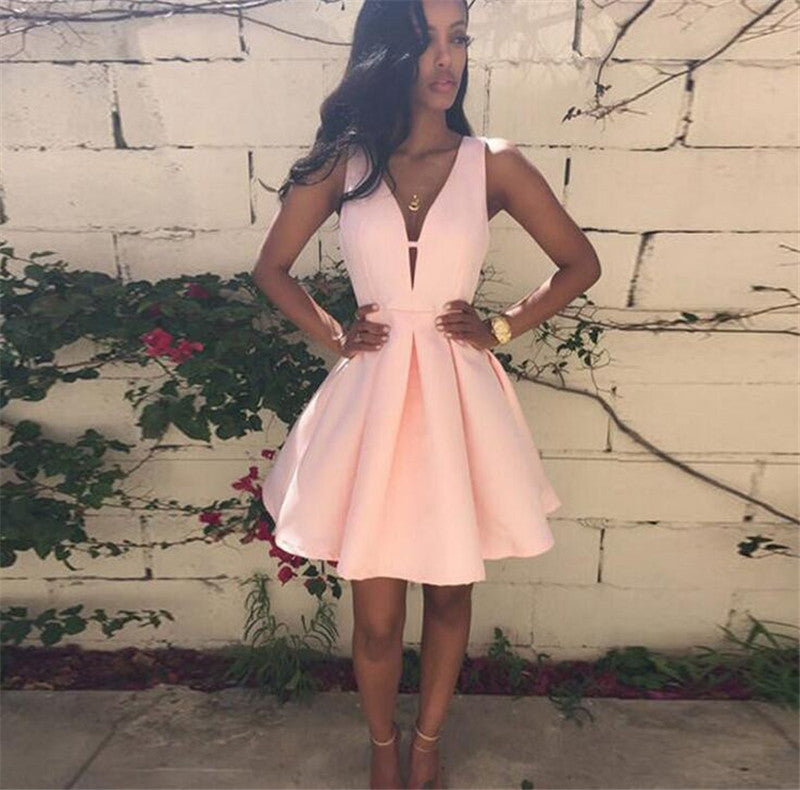 Backless Zipper Deep V-neck Sleeveless Fashion New Dress