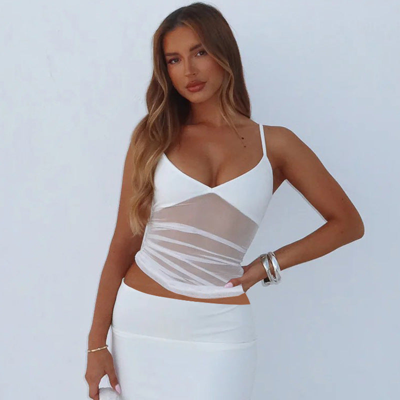 Mesh Slim Fit Patchwork Backless Camisole