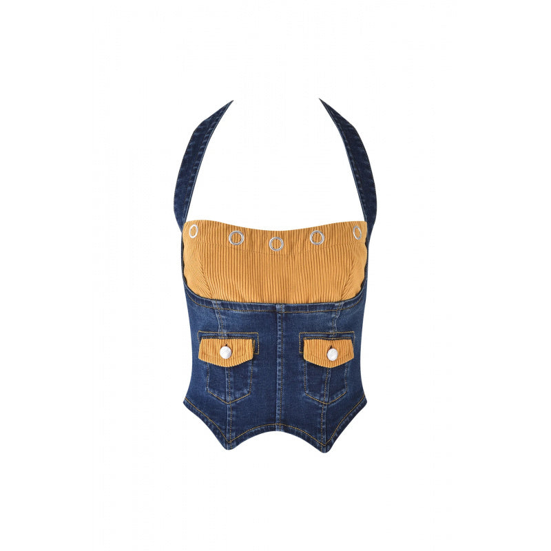 Corduroy Patchwork Denim Neck For Women