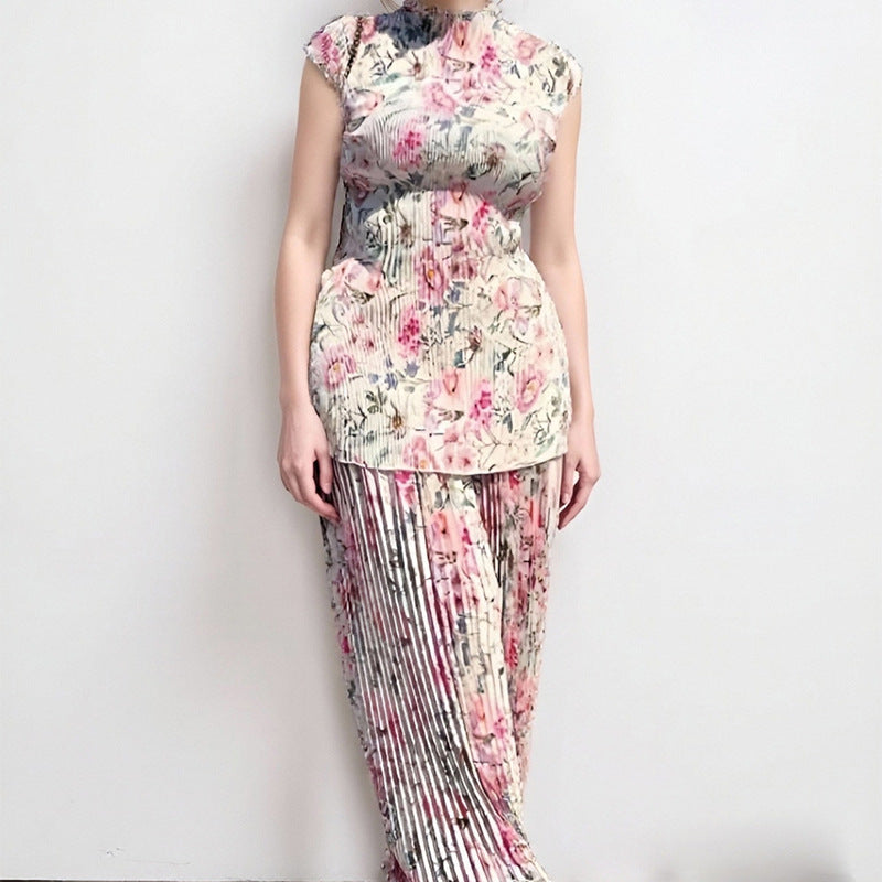 Long Sleeve Printed Chiffon Midi Dress | High Waist | S–3XL