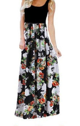 11 Color Sexy Sleeveless Round Neck Printed Patchwork Dress For Women