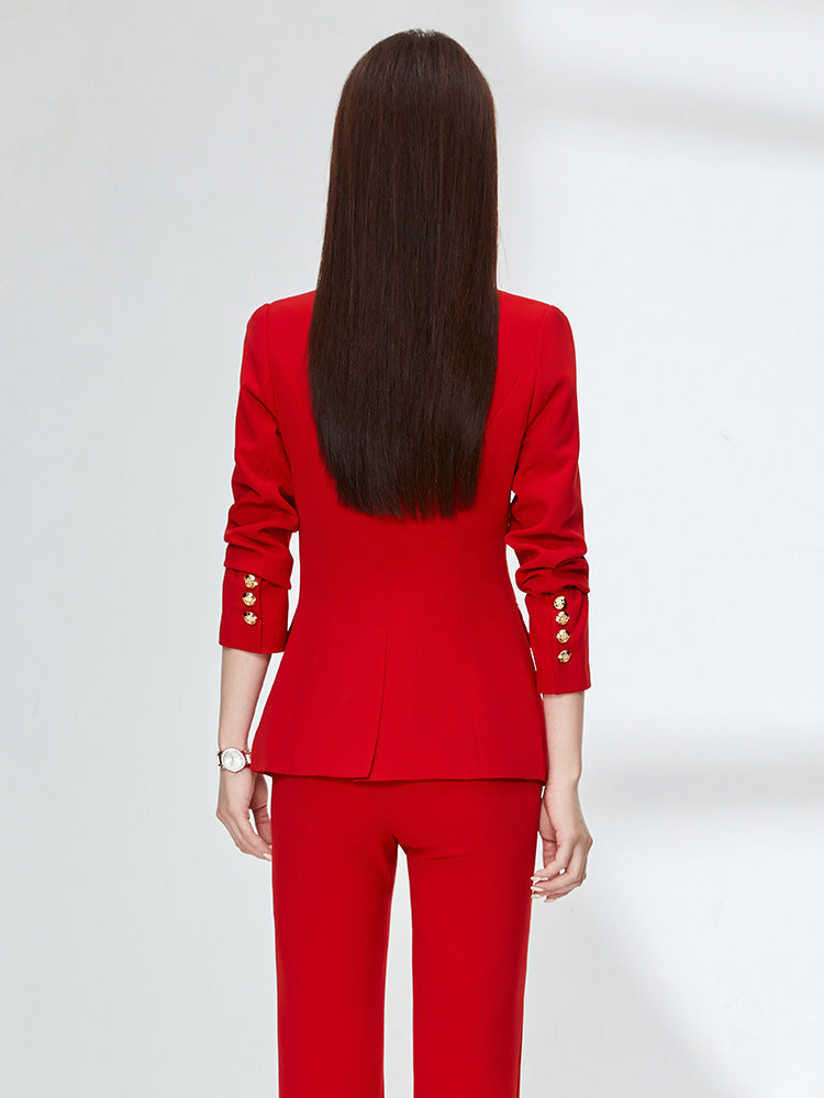 Professional Suit Set Womens Red Fashionable