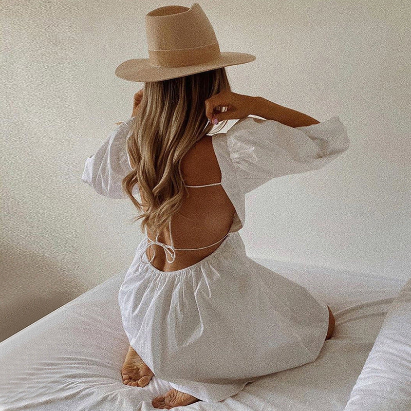 Princess Sleeves One-neck Sexy Backless Slim Slim Dress