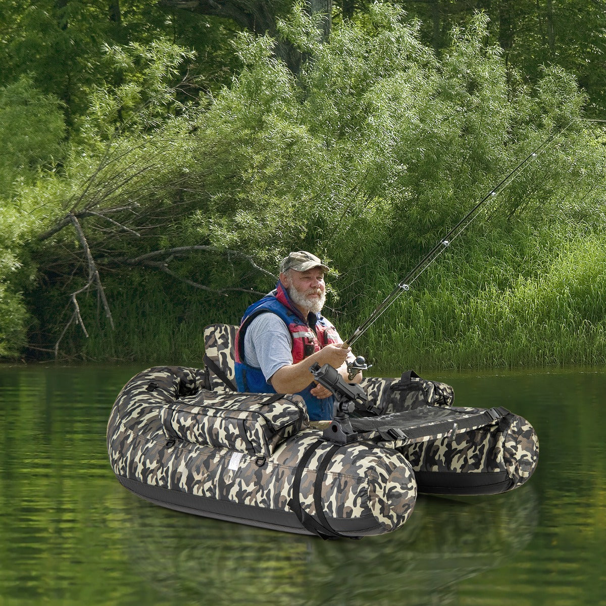 V-Shaped Fishing Float Tube with Adjustable Backpack Straps-Camouflage