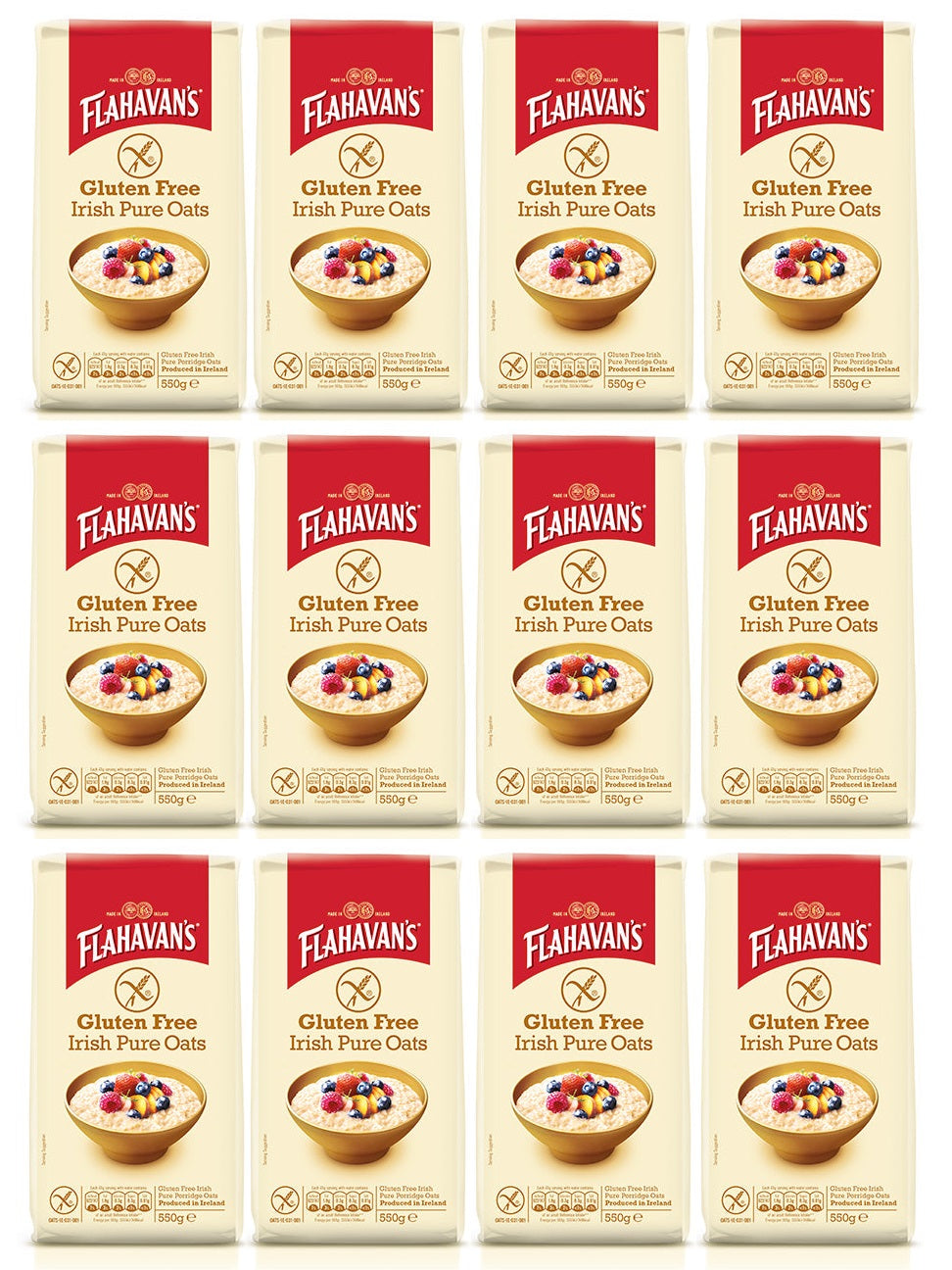 12 x Flahavan's Glutenfreie Irische Haferflocken 550g