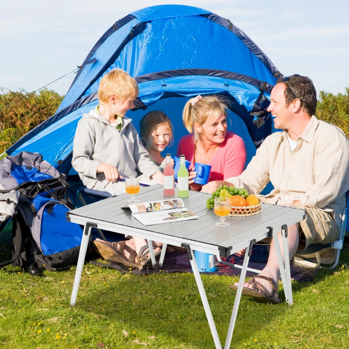 Folding Camping Table with Storage Bag and Waterproof Desktop-Brown