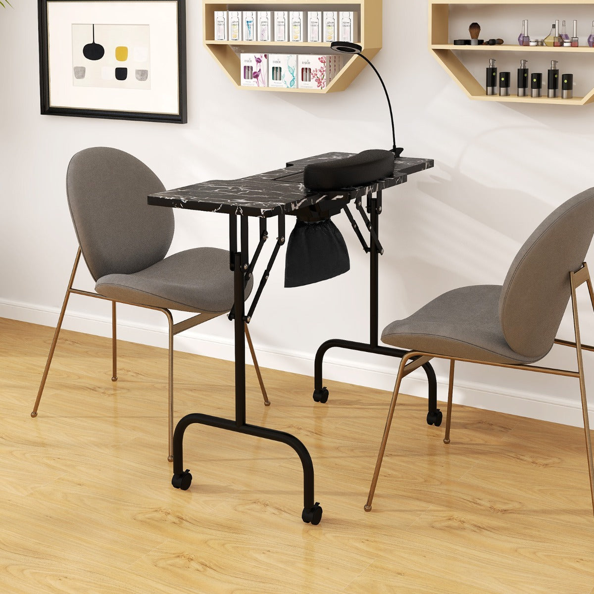 Portable Folding Manicure Nail Table with Electric Dust Collector-Black