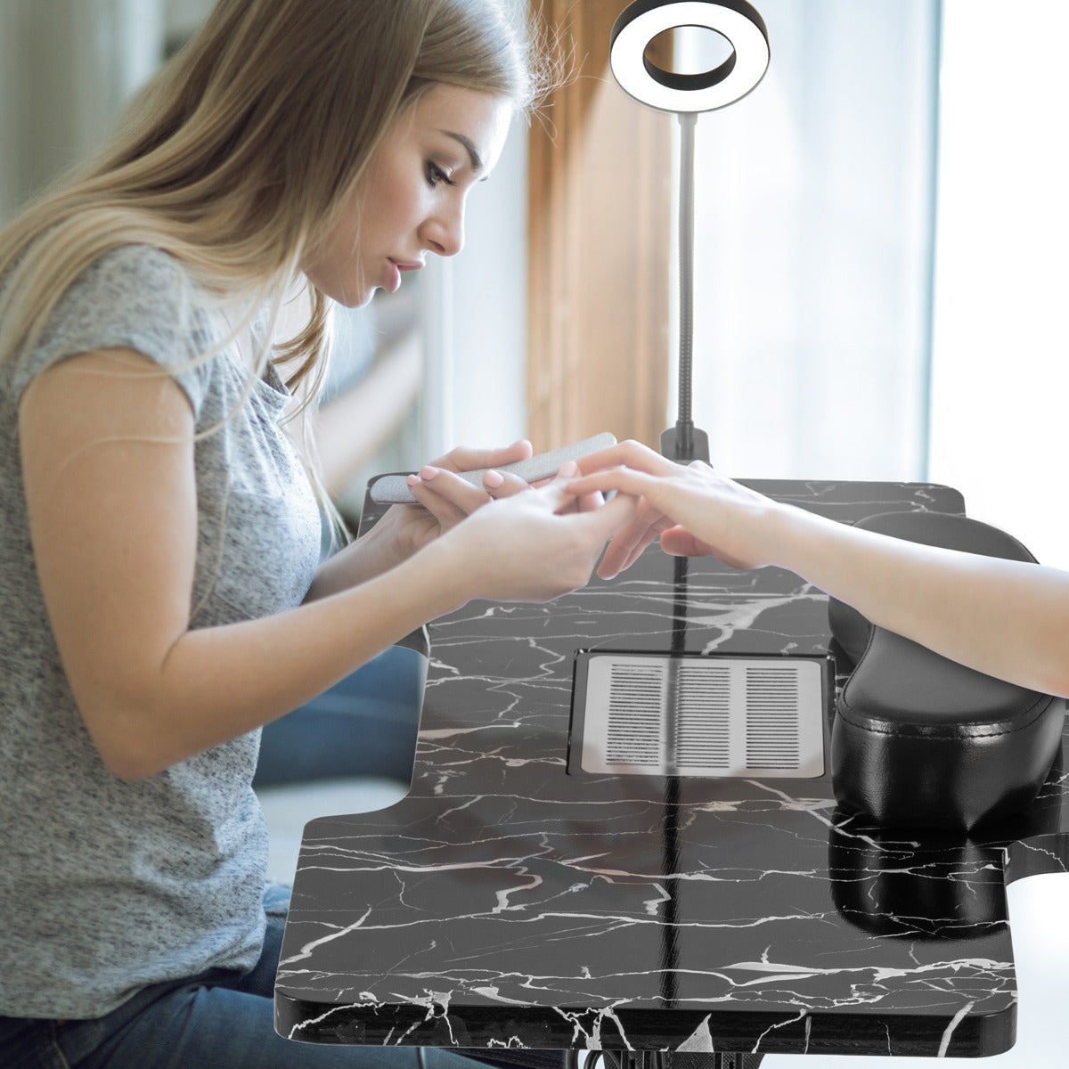 Portable Folding Manicure Nail Table with Electric Dust Collector-Black