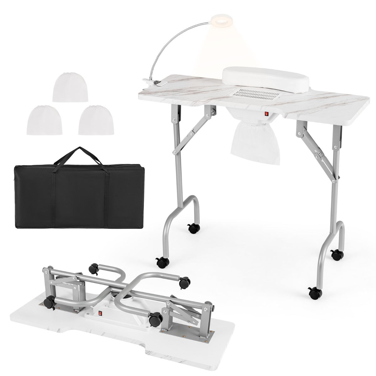 Portable Folding Manicure Nail Table with Electric Dust Collector-Black