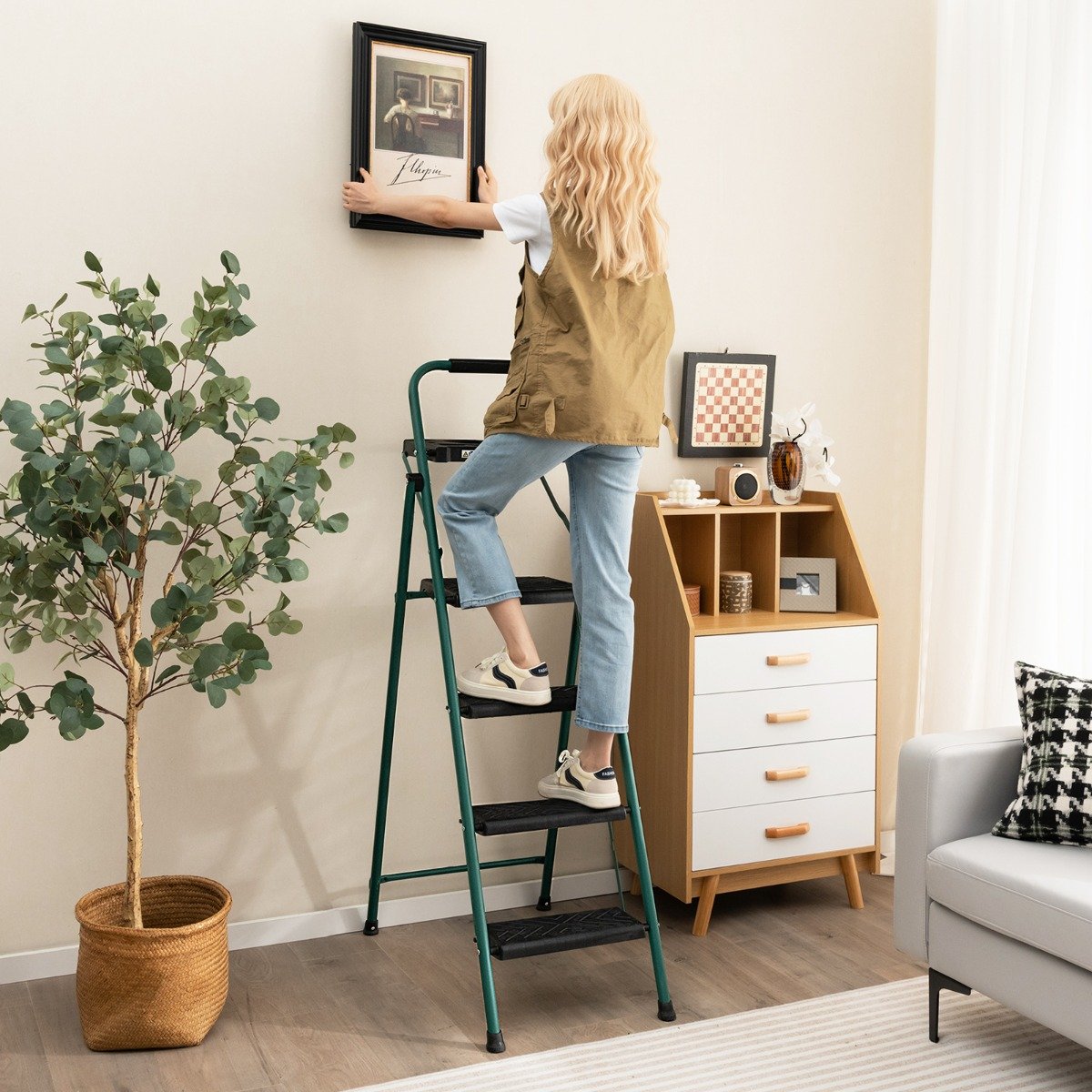 Folding Step Ladder 4-Step Ladder-Black