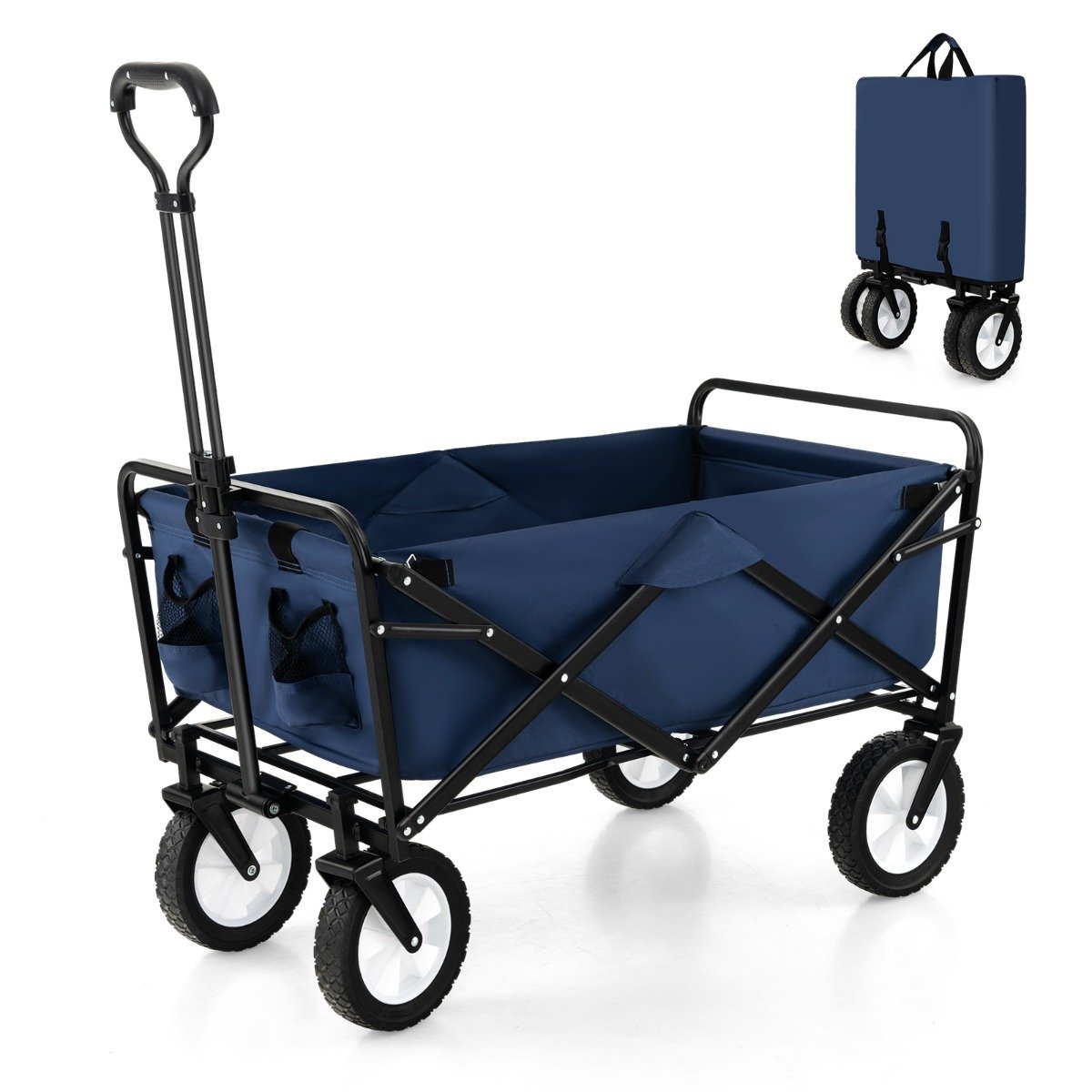 eavy Duty Camping Garden Cart with Adjustable Handle and Drink Holders-Black