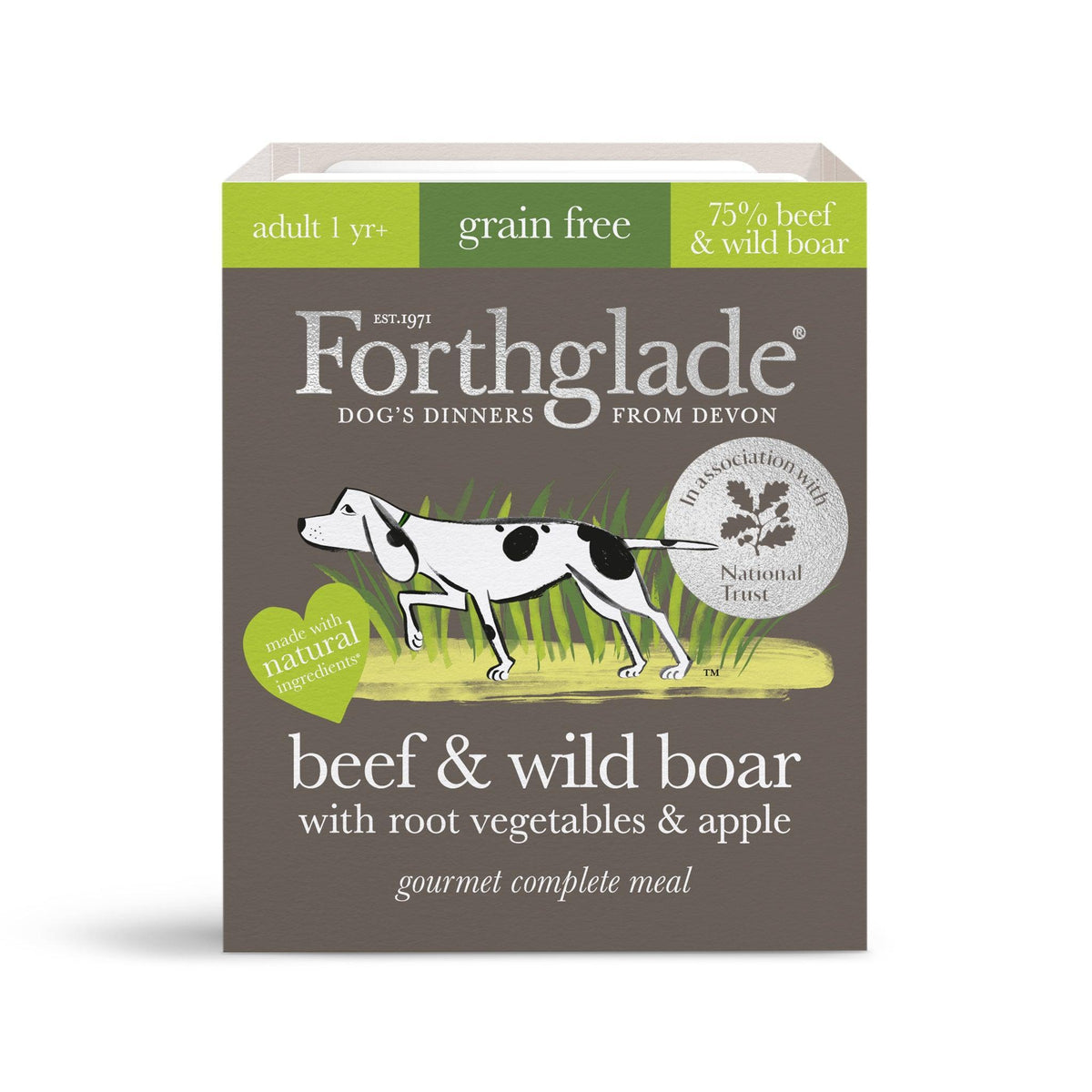 Forthglade Adult Gourmet Grain Free Beef and Wild Boar with Root Vegetables and Apple Trays 395g - Case of 7