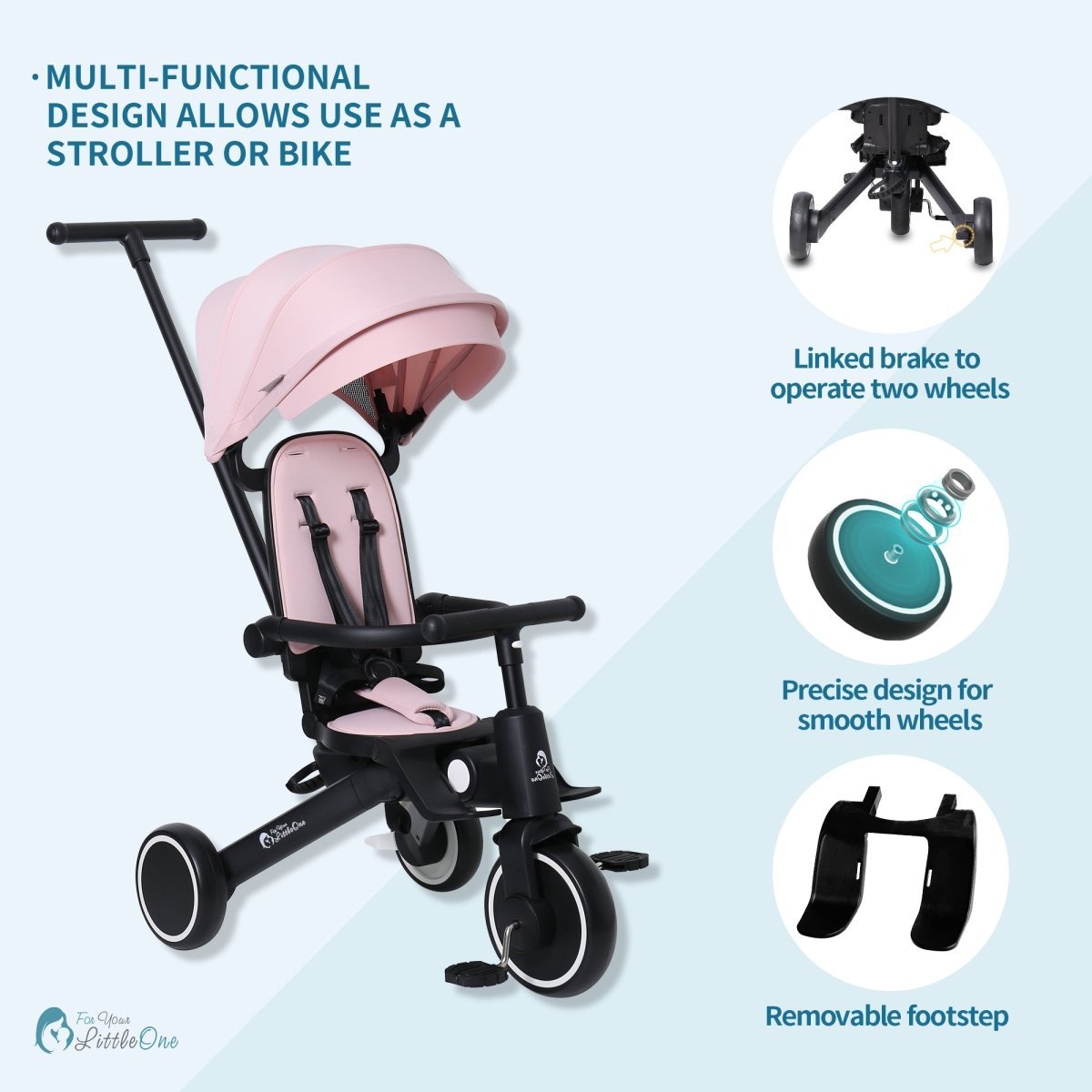 Xplor 6-in-1 Falt-Dreirad – Pastellrosa (10m–5J)