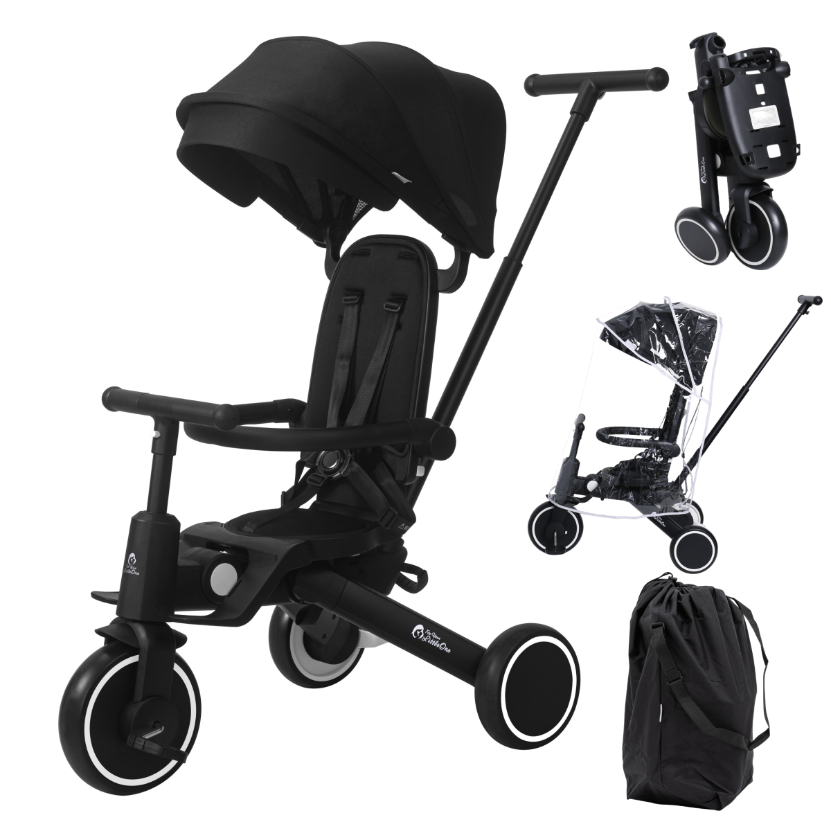 Foryourlittleone Xplor Plus 6-in-1 faltbares Dreirad – Jet Black (10m-4y)
