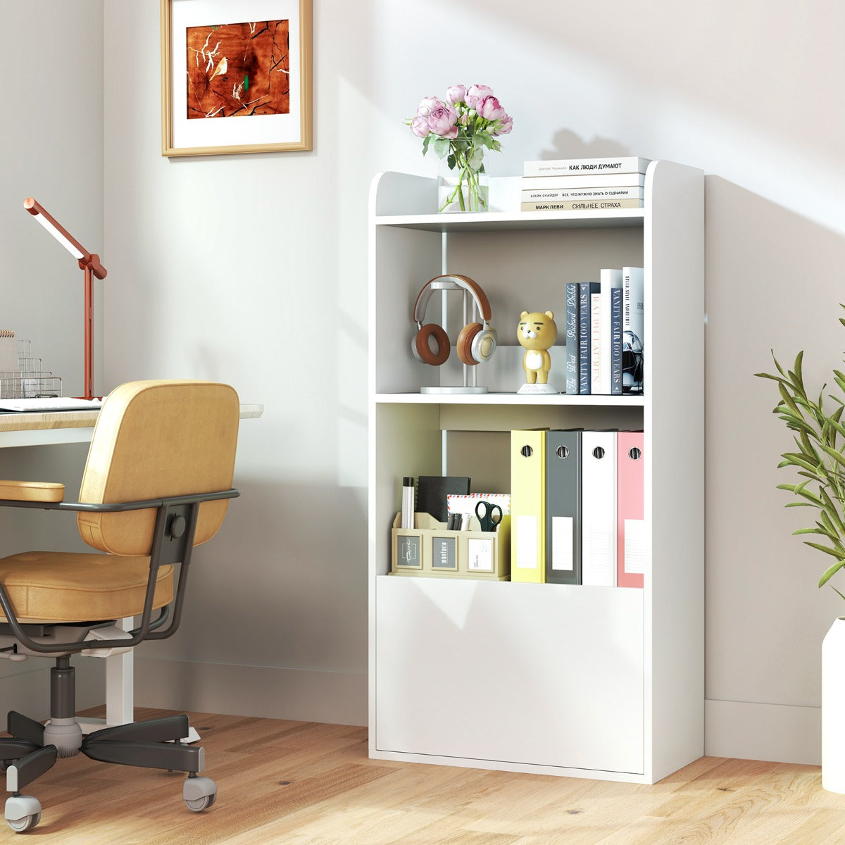 Freestanding Bookshelf with 3-Tier Open Shelf and Drawer-White