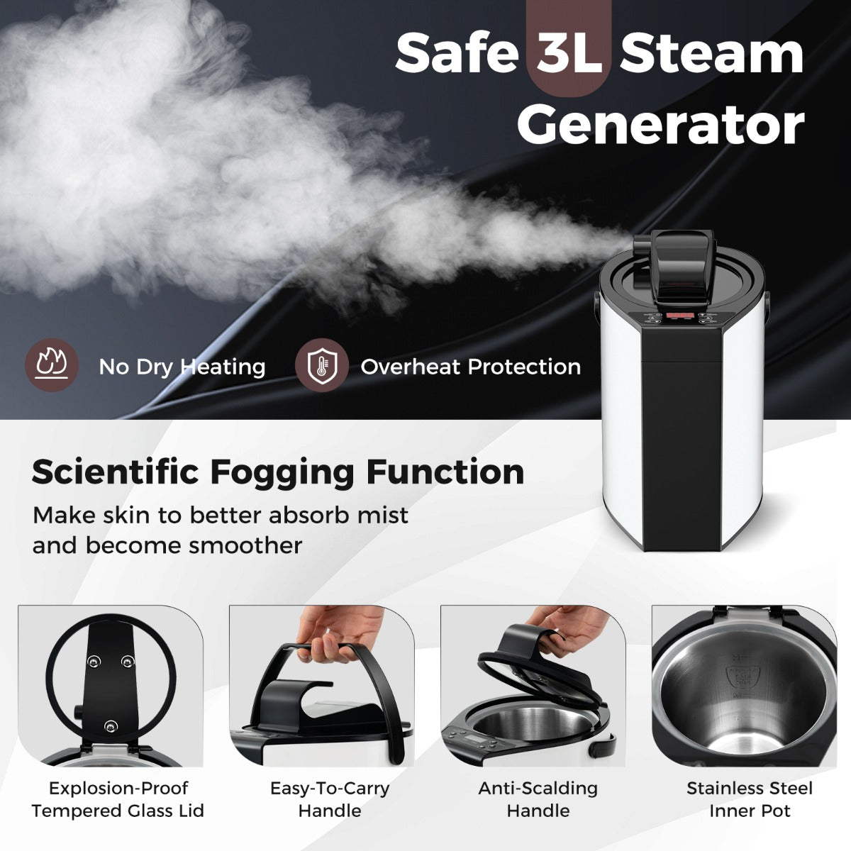 Full Body Steam Sauna Tent with 3L Steam Generator for Single Person-Black