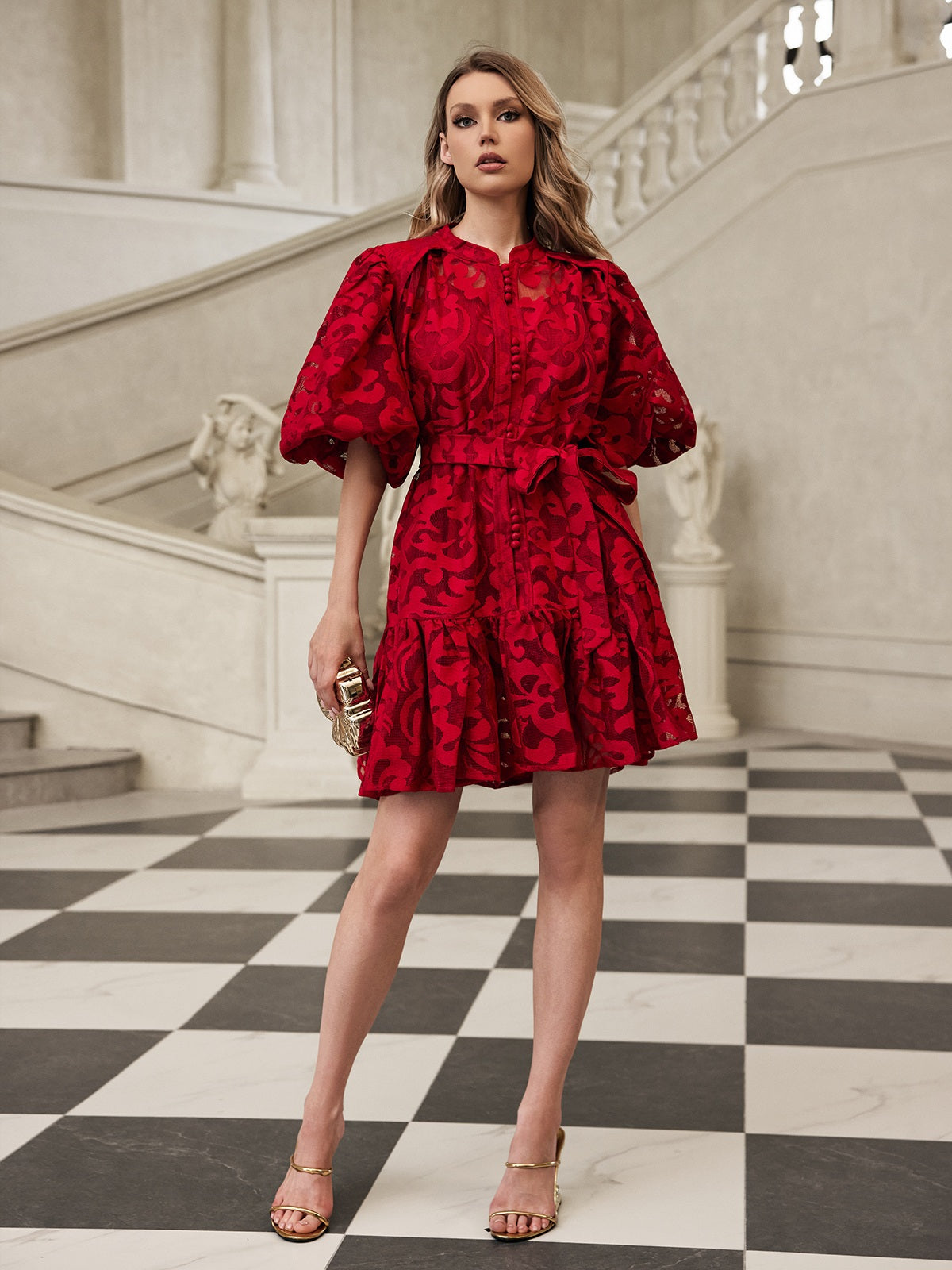 Galdris Puff Sleeve Printed Mini Dress