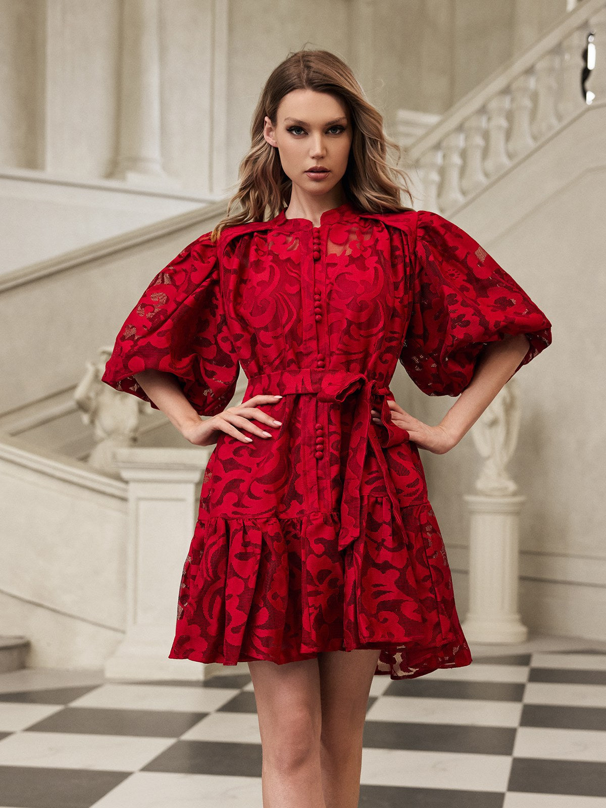 Galdris Puff Sleeve Printed Mini Dress