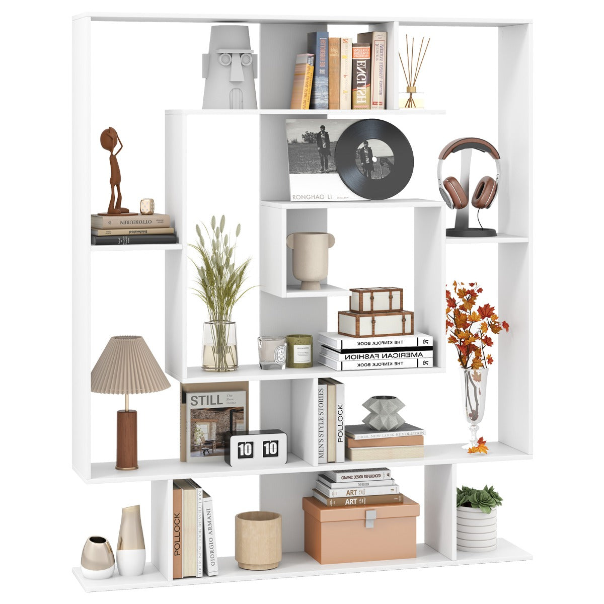 7-Tier Geometric Bookshelf with 2 Anti-Tipping Kits-Rustic Brown