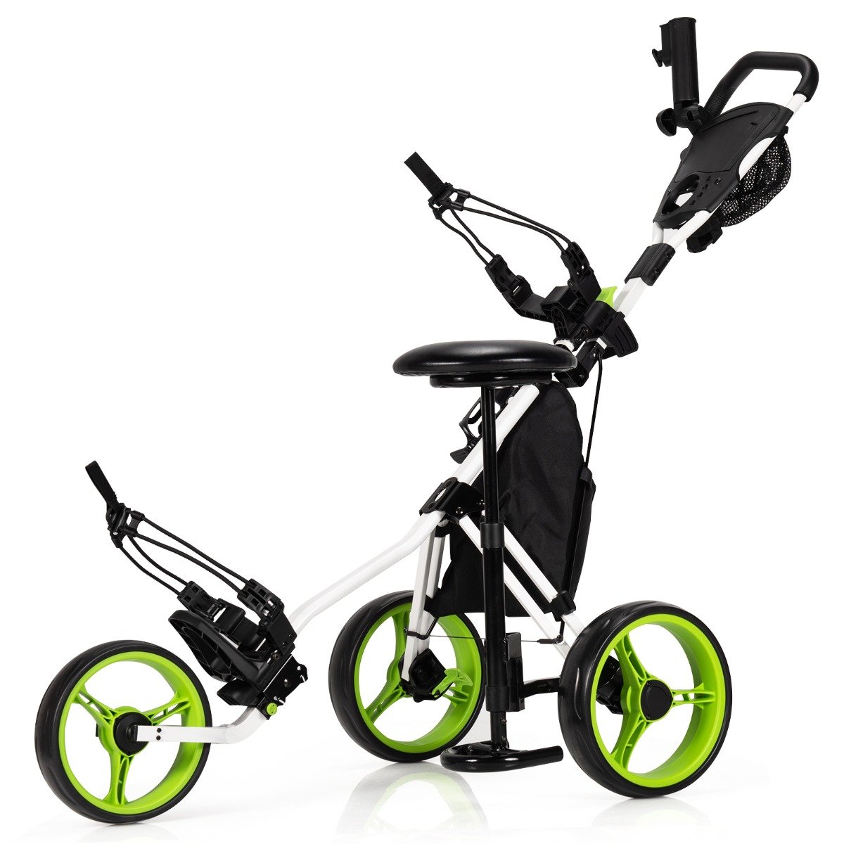 Golf Push Pull Cart with Storage Bag and Foot Brake-Blue