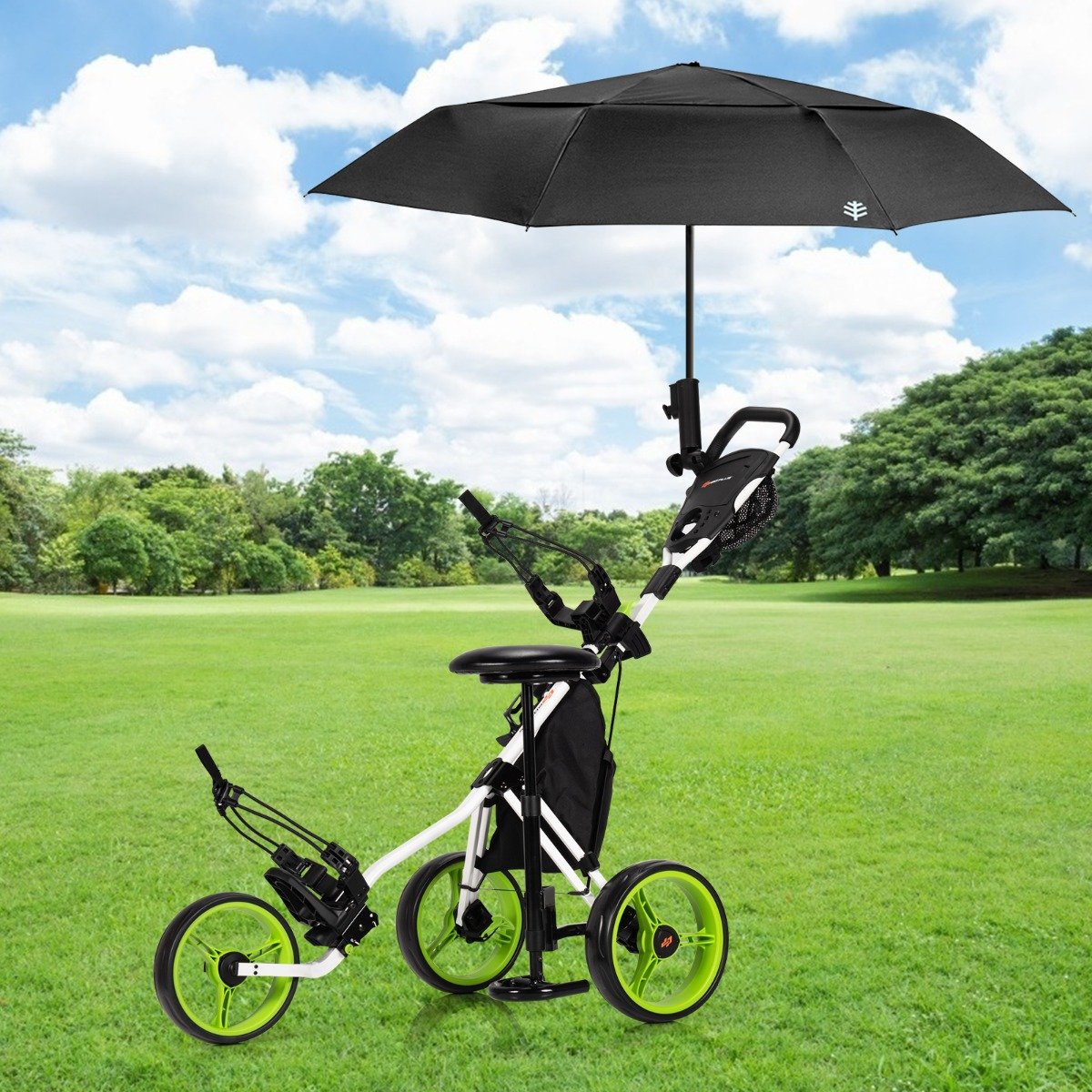 Golf Push Pull Cart with Storage Bag and Foot Brake-Blue
