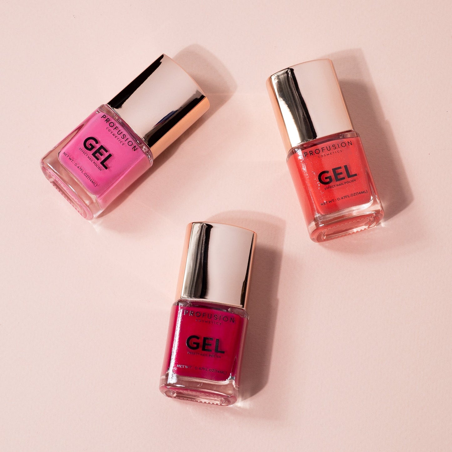 Go-To Brights 3-Piece Gel Effect Nail Polish Set | Flamingo Pink, Hot Pink & Coral