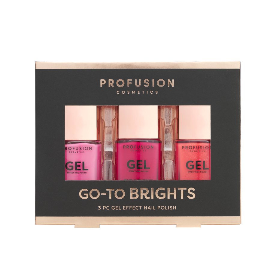 Go-To Brights 3-Piece Gel Effect Nail Polish Set | Flamingo Pink, Hot Pink & Coral