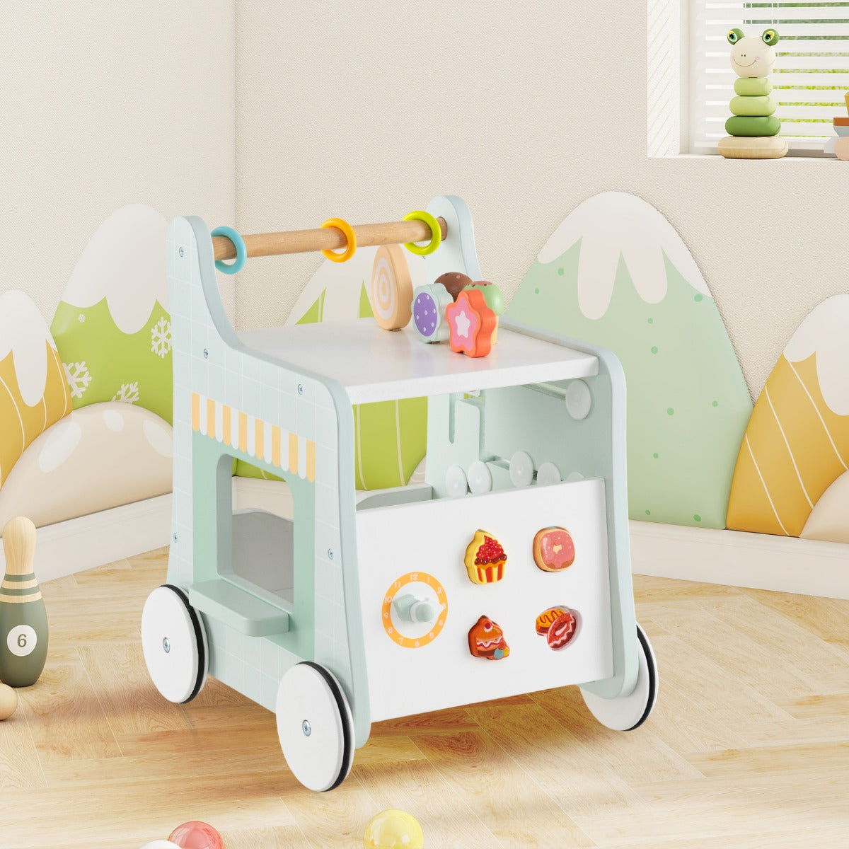 Multifunctional Ice Cream Cart Toy with Sweet Accessories and Smooth Wheels-Green
