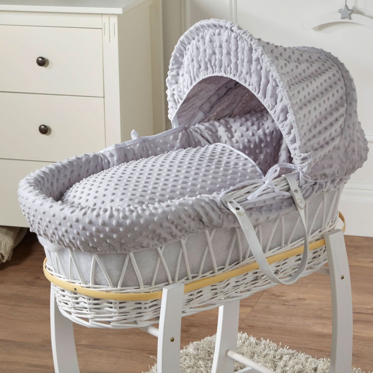 Cesta de Moisés para Bebé de Mimbre Blanco con Soporte, Color Gris Topo