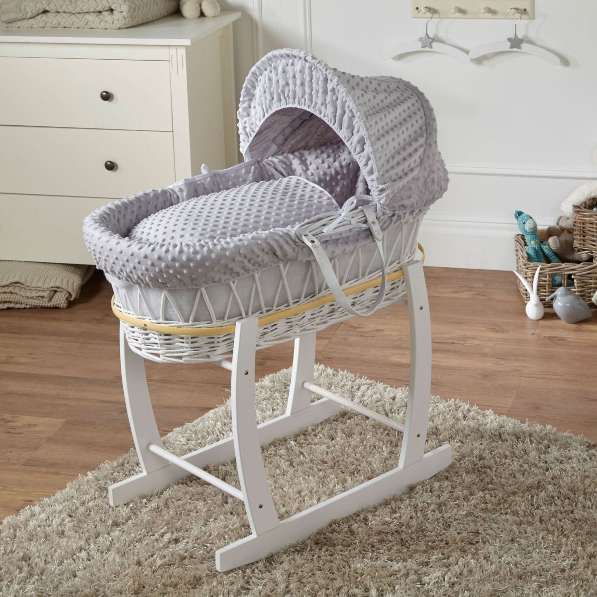 Cesta de Moisés para Bebé de Mimbre Blanco con Soporte, Color Gris Topo