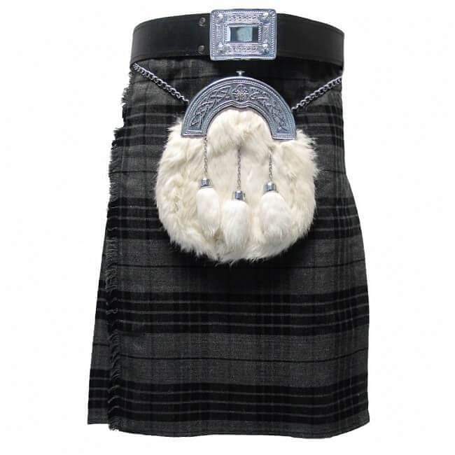 Grey Granite Highland Scottish Men's 8 Yard Kilt Set Sporran, Chain,  Belt, Buckle,