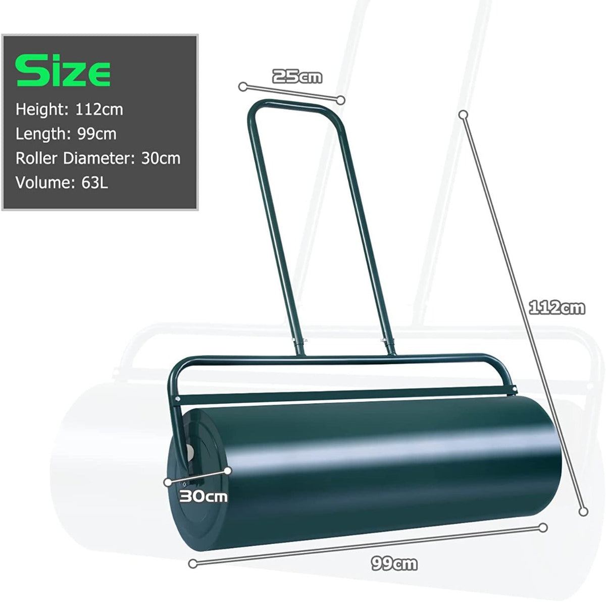 63L Heavy-Duty Garden Grass Roller with U-shaped Handle-Black