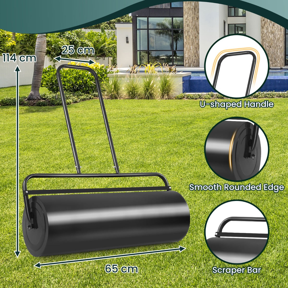 48 L Lawn Roller Steel Lawn Rolling Machine-Black
