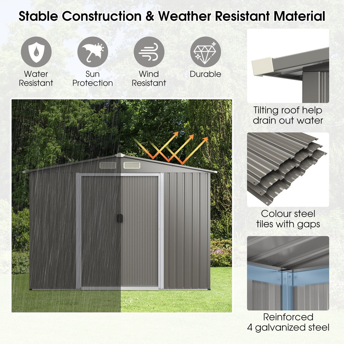Outdoor Storage Shed with Foundation for Garden Yard-Dark Grey