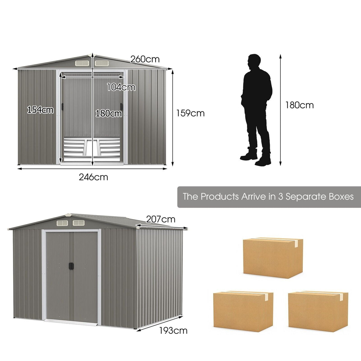 Outdoor Storage Shed with Foundation for Garden Yard-Dark Grey