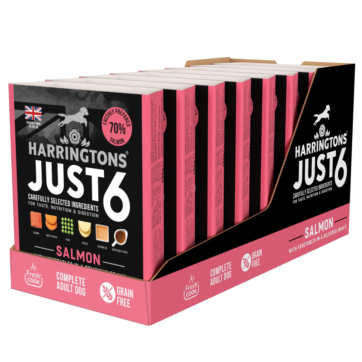 Harringtons Just 6 Complete Adult Salmon Trays 380g - Case of 8