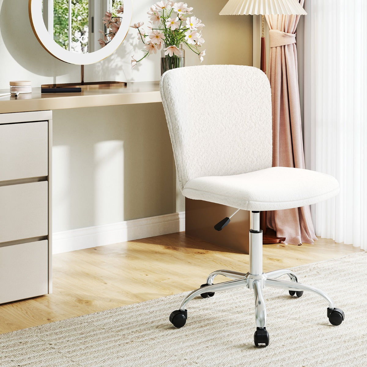 Height-adjustable Ergonomic Chair wIth Wheels  for Adults and Teenangers-White