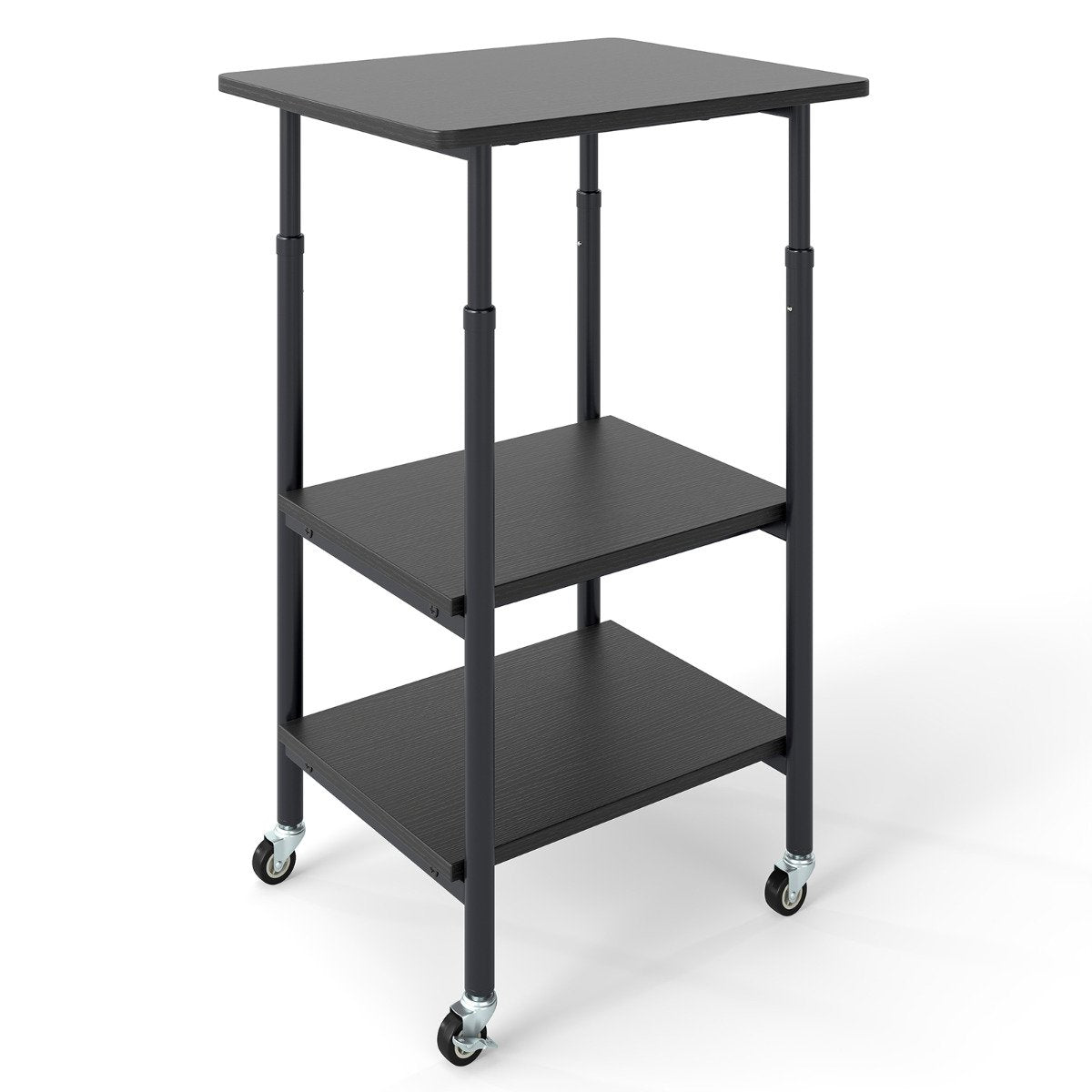 Height Adjustable Printer Stand with Storage Shelves and Locking Wheels-Rustic Brown