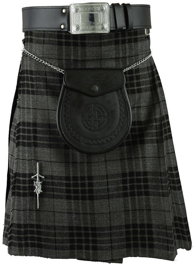 Highland Grey Scottish Men's Traditional Highland Dress Tartan Kilt 8 Yard