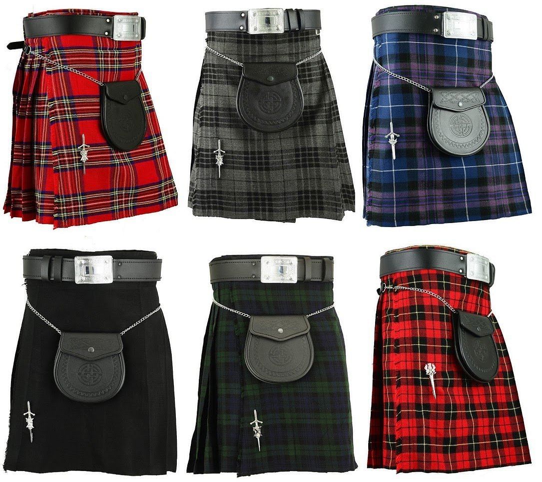 Men’s Scottish Kilt Outfit Set 6 in 1 – Traditional Highland Tartan Kilt, Sporran, Belt & Accessories (UK Stock)