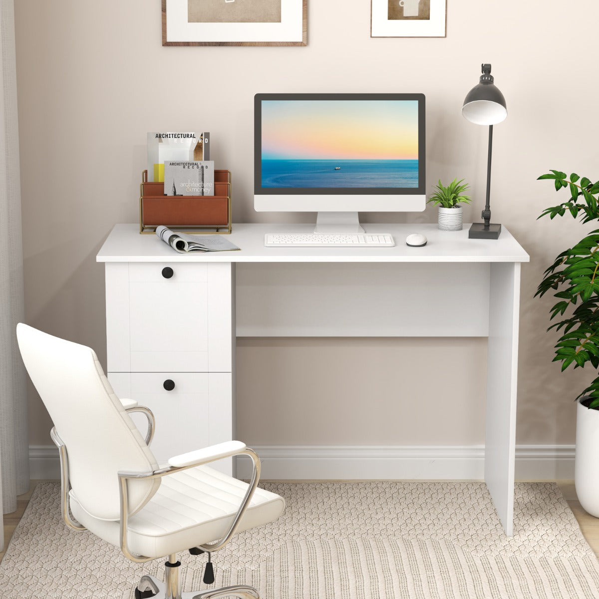 Home Office Writing Desk with 2 Drawers-Rustic Brown