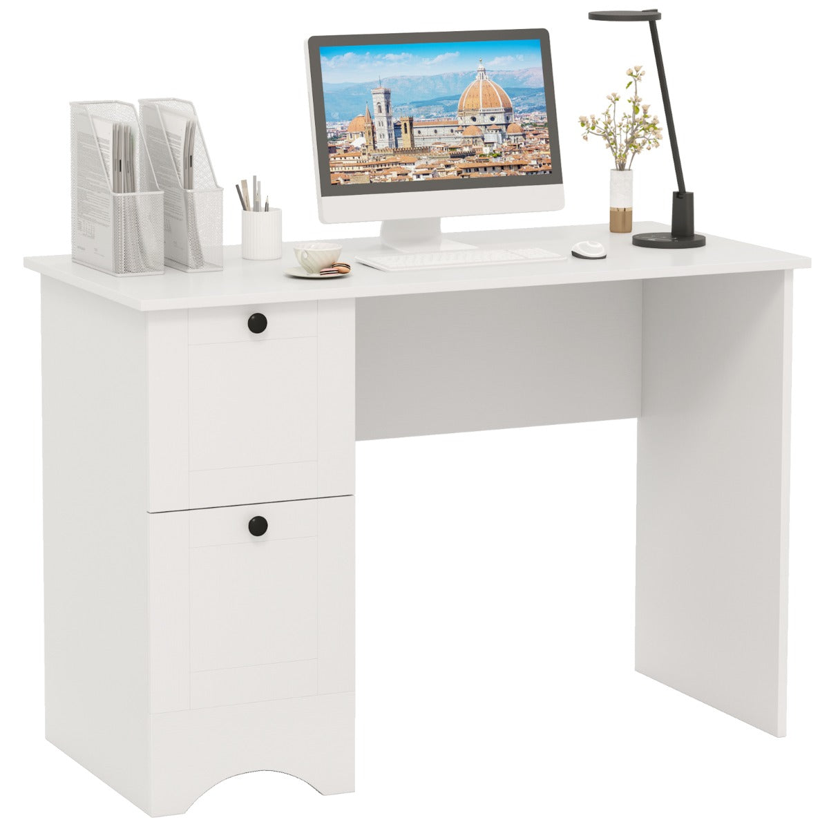 Home Office Writing Desk with 2 Drawers-Rustic Brown