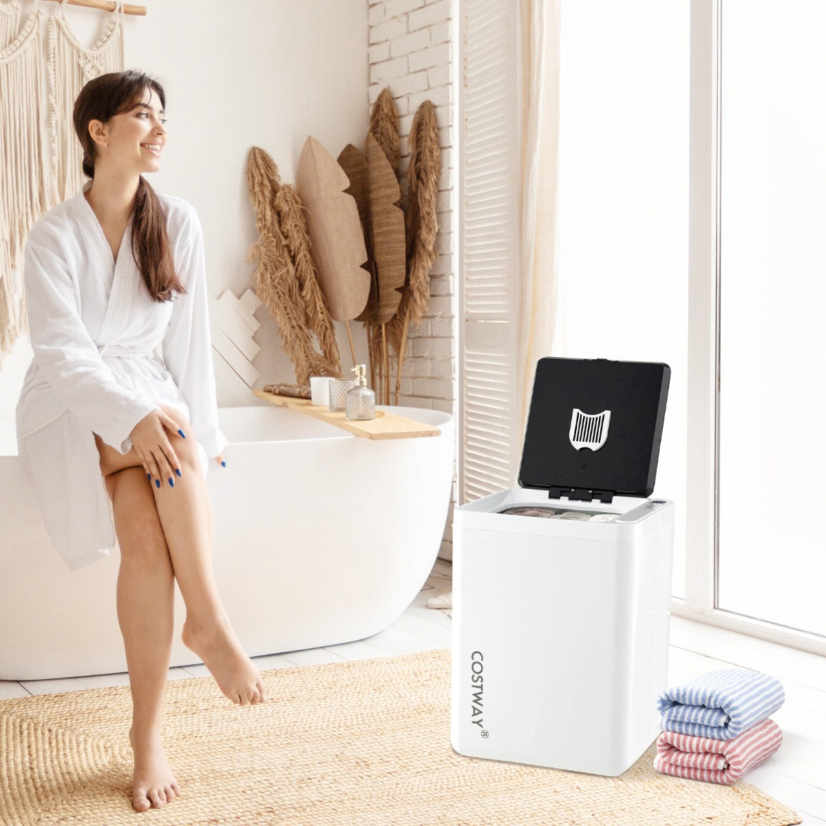 Home Towel Warmer with 0-90Min Timer and Overheat Protection-White
